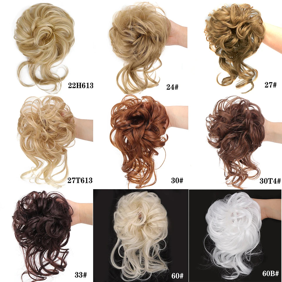 Crown & Glory Wigs  LUPU Synthetic Hair Bun Chignon Messy Curly Hair Band Elastic Scrunchy False Hair Pieces For Women Hairpins Black Brown