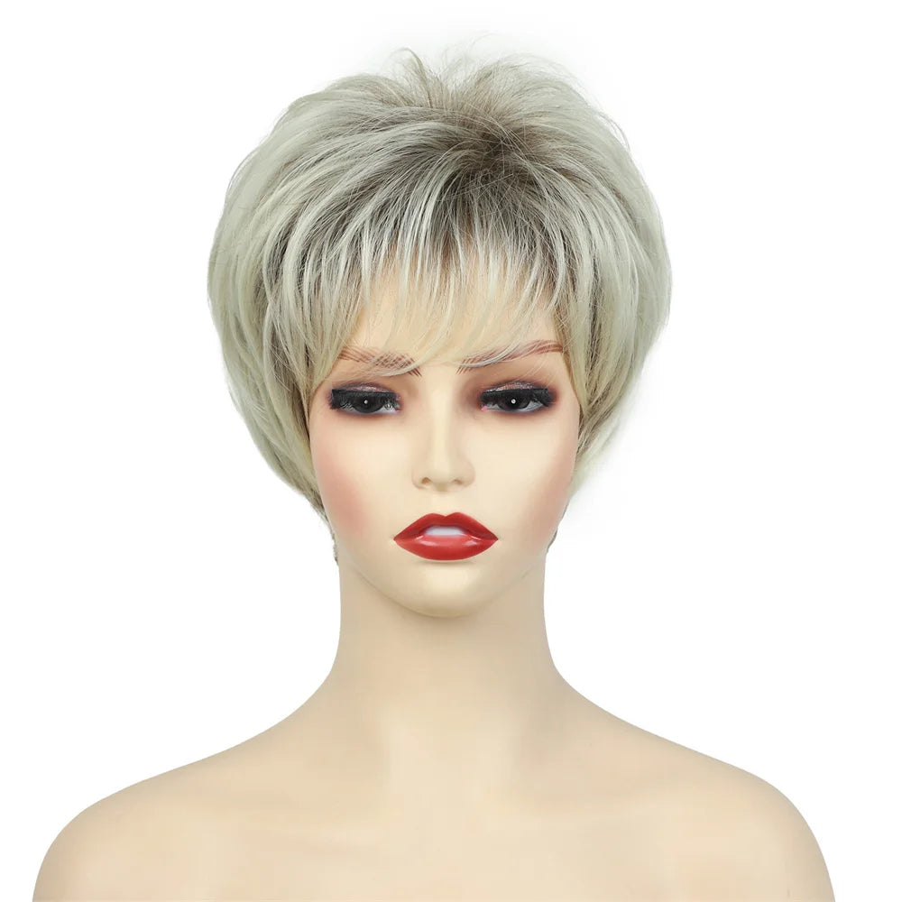 Crown & Glory Wigs Synthetic Wig European and American Women's Hair Short Wigs Puffy Chemical Fiber Fashion Head Cover with Bangs