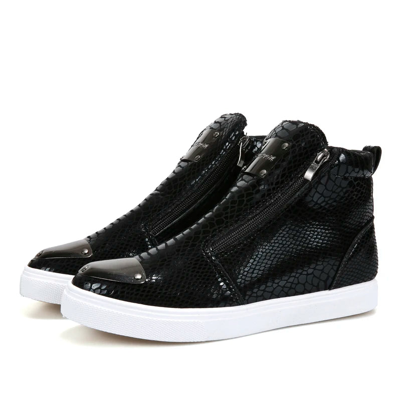 Men shoes  Hot Zipper High Top Sneakers Men Fashion Crocodile Leather Shoes For Men Luxury Golden Casual Sneakers Male Hip Hop Rock Shoes