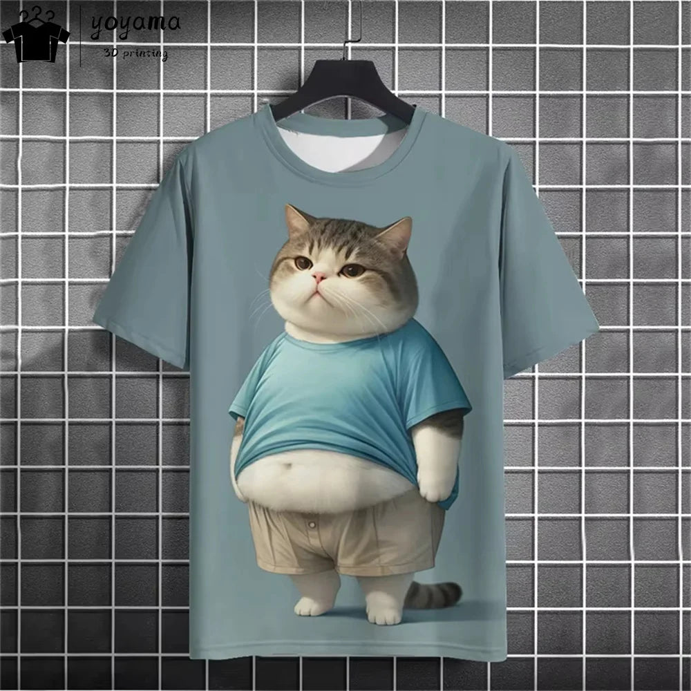 Men clothing  Funny Fat Cat Graphic T shirts Short Sleeve