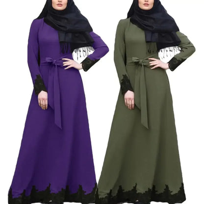 Muslim Family   Women Maxi Dress Muslim Abaya Islamic Clothing Plus Size Middle East Dubai Lace Turkish Kaftan Arab Robe Eid Djellaba Jalabiya