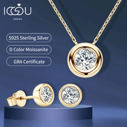 Jewellery Real 3ctw. D Color Moissanite Jewelry Set 925 Silver 18k Gold Plated Pendant Necklace Stud Earrings Set for Women Men Gift