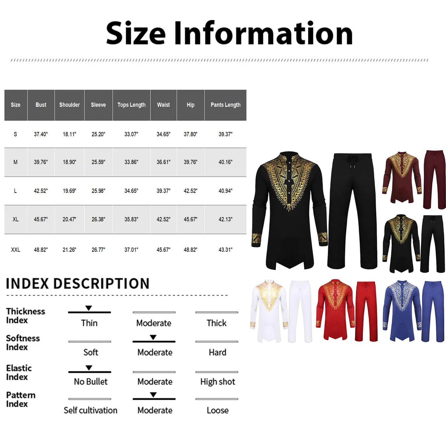 Muslim family   Men'S Ethnic Style Robe Suit Fashion Trend Vintage Gothic Set Hot Stamping Printed Robe Drawstring Straight Pants Two Piece Set