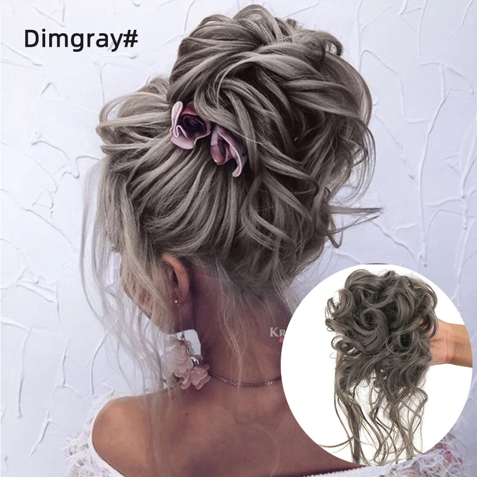 Crown & Glory Wigs  LUPU Synthetic Hair Bun Chignon Messy Curly Hair Band Elastic Scrunchy False Hair Pieces For Women Hairpins Black Brown