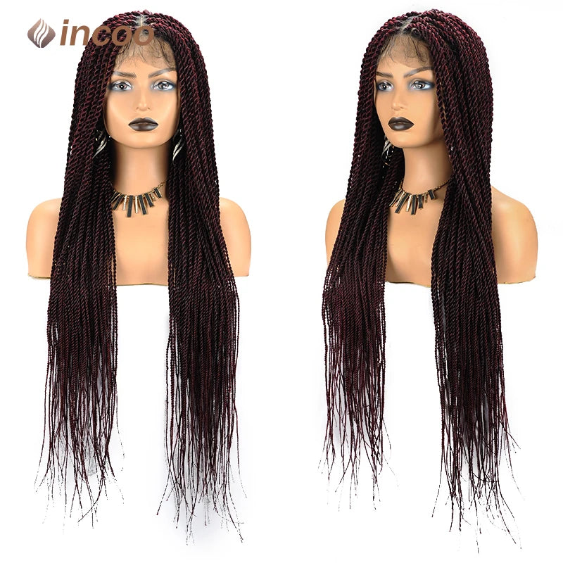 Crown & Glory Wigs  40" Twist Braids Lace Wig Synthetic Full Lace Front Braided Wigs For Black Women Knotless Box Twist Braid Wig Braided Wigs Cheap