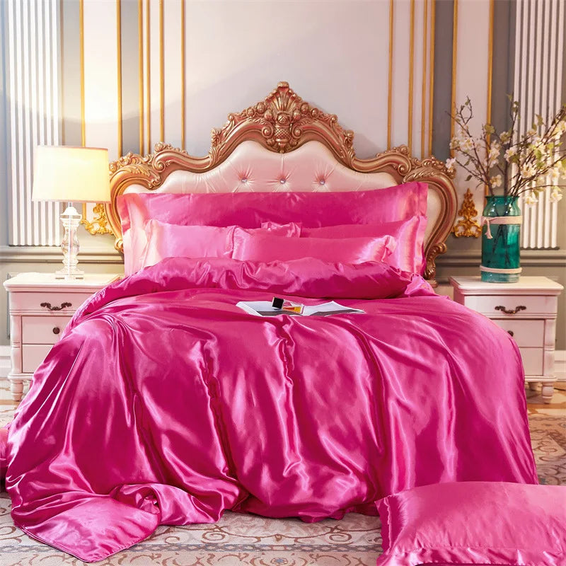 Bedroom  High End Home Emulation Silk Satin Bedding Set Luxury Single Double Duvet Cover Set High Quality King Queen Size Bedding Sets