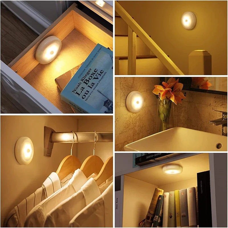 Living Room 1/3/6pcs 6LED Motion Sensor Night Light LED Closet Lights Under Cabinet Lights Wireless Wall Puck Lamp For Stair Step Hallway