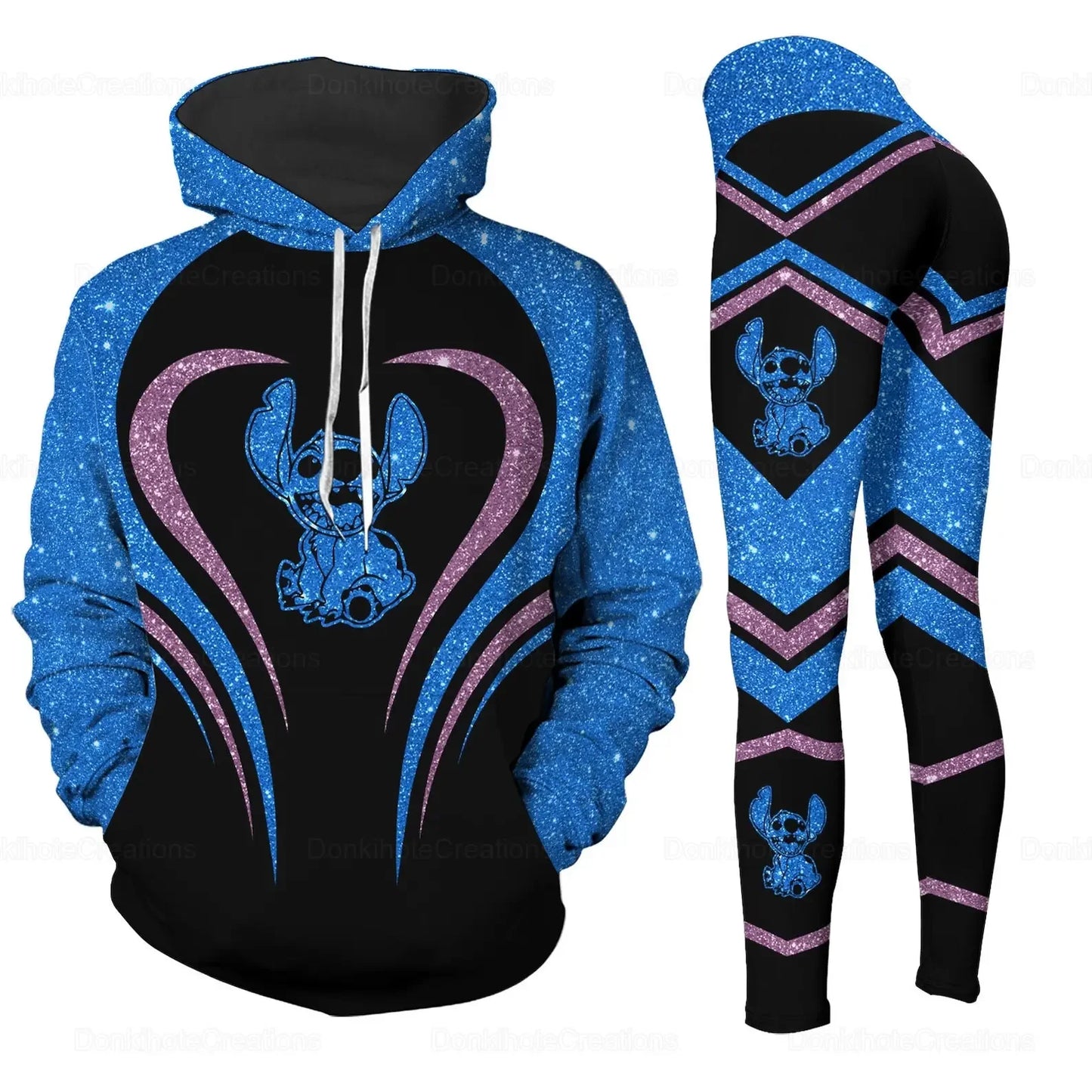 Woman clothing  3D Hoodie and Leggings Set Women's Casual Stitch Yoga Pants Suit Disney Yoga Hoodie Leggings Fashion Tracksuit Set