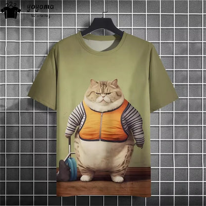 Men clothing  Funny Fat Cat Graphic T shirts Short Sleeve