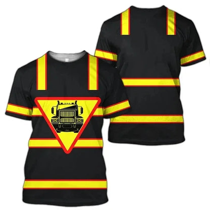 Men clothing  Work Wear Summer Breathable Men's T-shirt 3D Printed Style Truck Driver Safe Transport Work Uniform