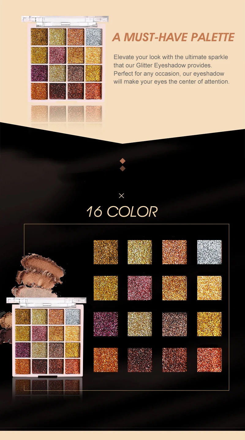 Makeup and face 16-color Eyeshadow Palette Shiny Gold Pearly Matte Glitter Eyeshadow