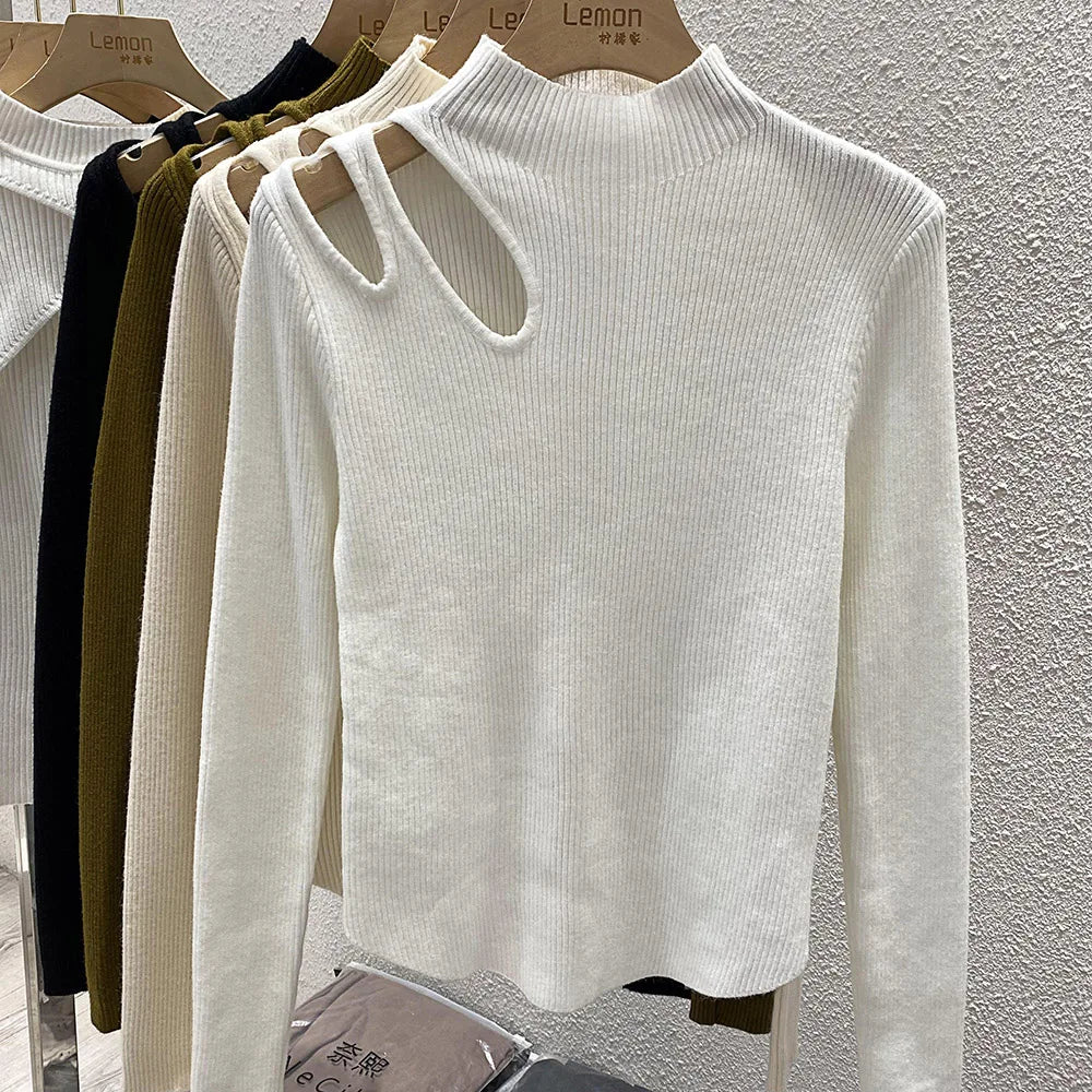 Woman clothing   Turtleneck Knitted Women Sweater Ribbed Pullovers Autumn Winter Basic Women Sweaters Fit Soft Warm Tops