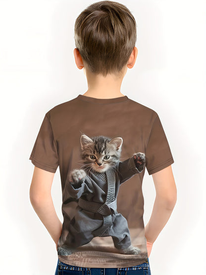 Boy  clothing  Kids Karate Cat Graphic T-Shirt