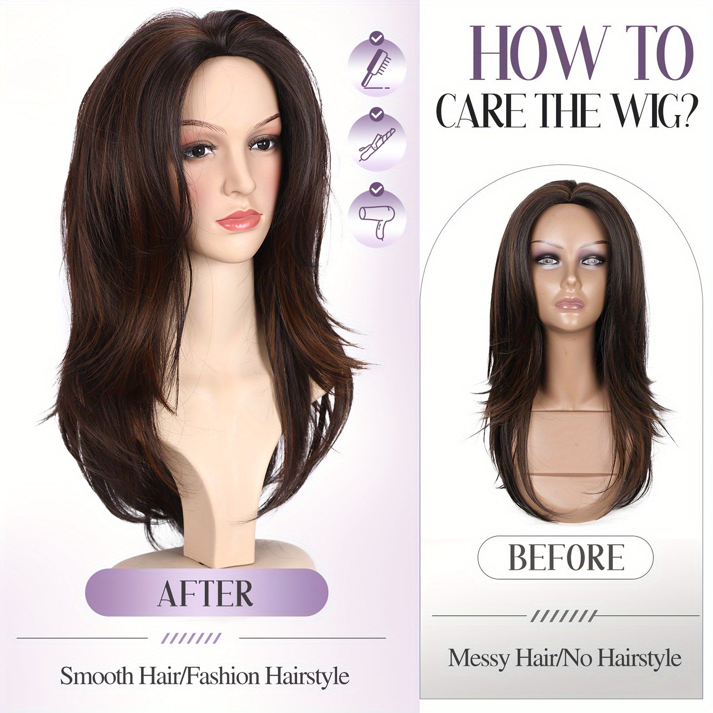 Classic Straight Synthetic Wig – Heat-Resistant 150% Density, Rose Net Cap (Basics Collection)/Crown & Glory Wigs