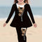 Girl clothing  Cat Print Long Sleeve Dress & Pants Set for Girls