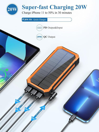 Mobile  Solar Power Bank 20000 mAh, PD20W Solar portable Charger with Output USB  Smartphones, Tablets and more.