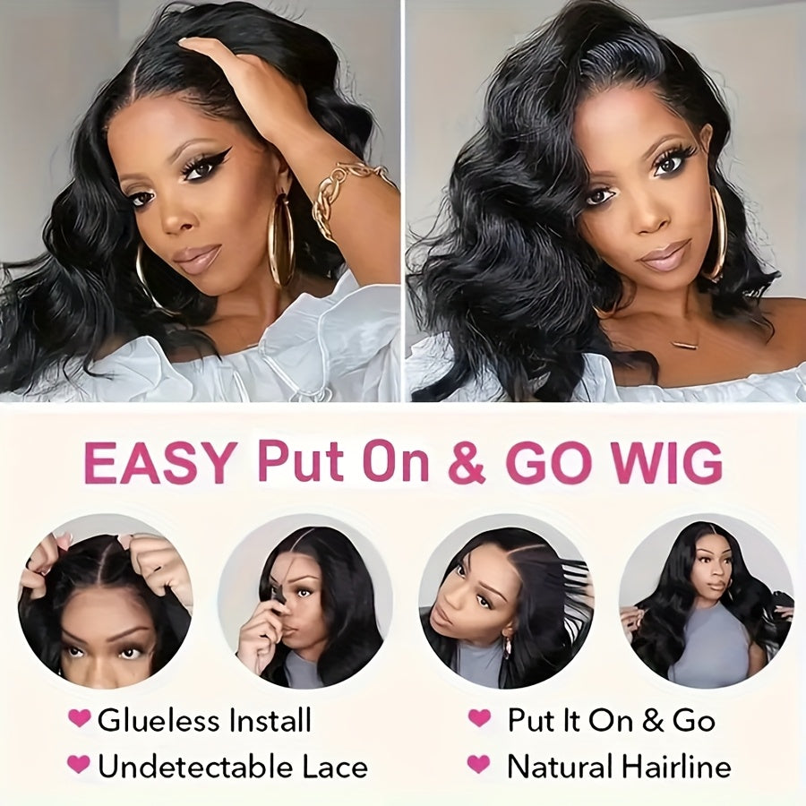 Crown & Glory Wigs   Put On And Go Wigs 4x4 HD Transparent Lace Closure Short Body Bob Wigs Human Hair Pre Plucked Pre Cut For Beginners Body Wave Bob Wig For Women 180% Density