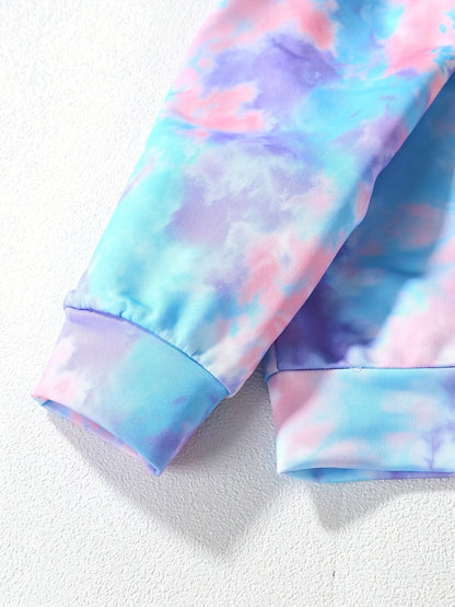 Girl clothing  2pcs Girls Tie-dye Pattern Hoodies + Jogger Pants Set