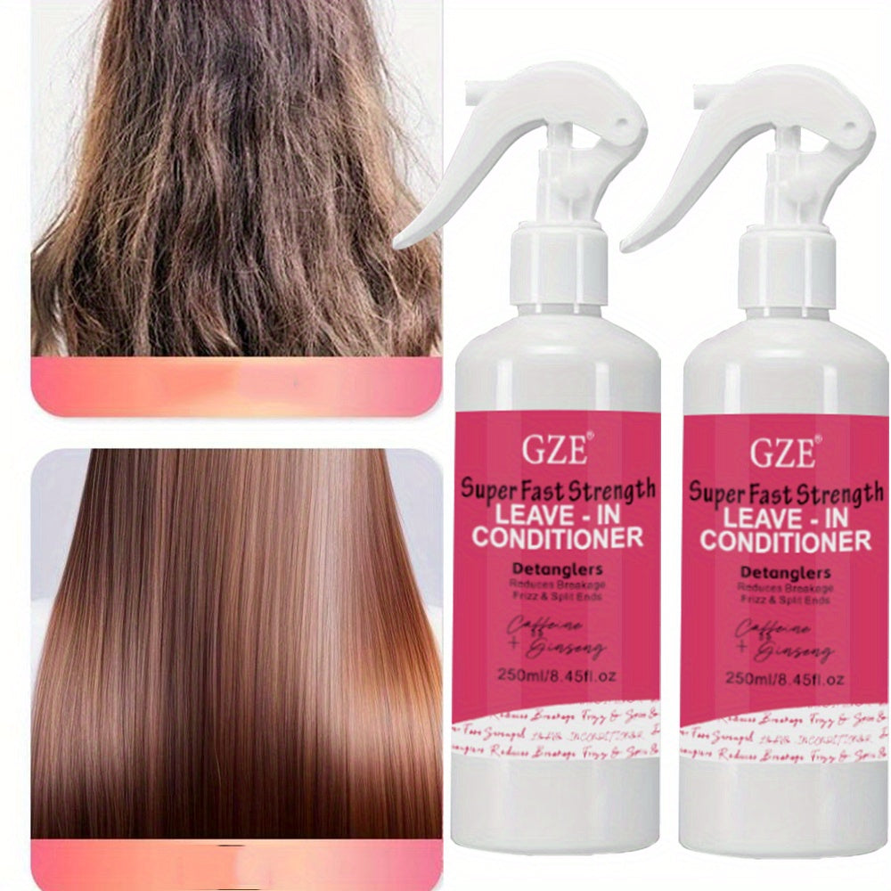 Style & Shine Hair  2 Pack GZE Fast Strong Leave In Conditioner Detangles Anti Frizz Caffeine Ginseng Moisturizing Hydrating For Dry Curly Hair &Synthetic Wigs Heat Resistant Spray