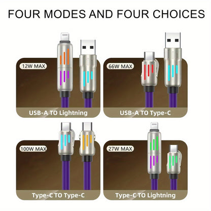 Mobile  Ultra-Fast 100W 4-in-1 USB-C Cable - PD Super Charging, Data Sync, Silicone Material, Multi-Port Charging