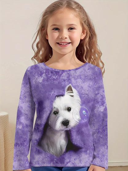 Girl clothing   Cute Pet Dog Print Fashion Long Sleeve T-Shirt