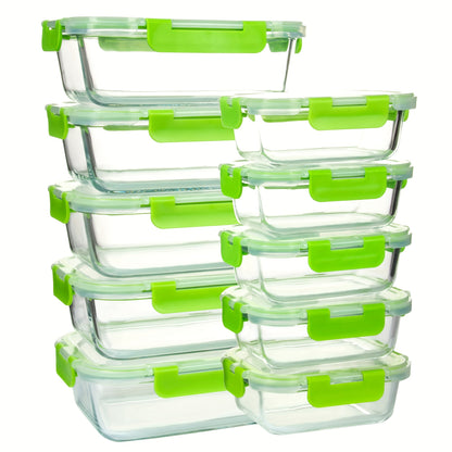 Kitchen  20pcs (10 Containers+10 Lids) Of High Borosilicate Glass Prepared Meal Containers, Food Storage Containers with Airtight And Leak Proof Lids