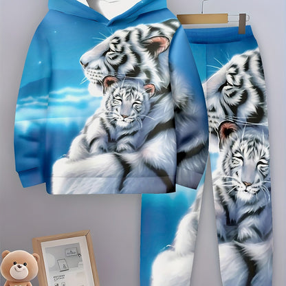 Boy clothing  Casual Hooded Sweat suit with 3D White Tiger Print