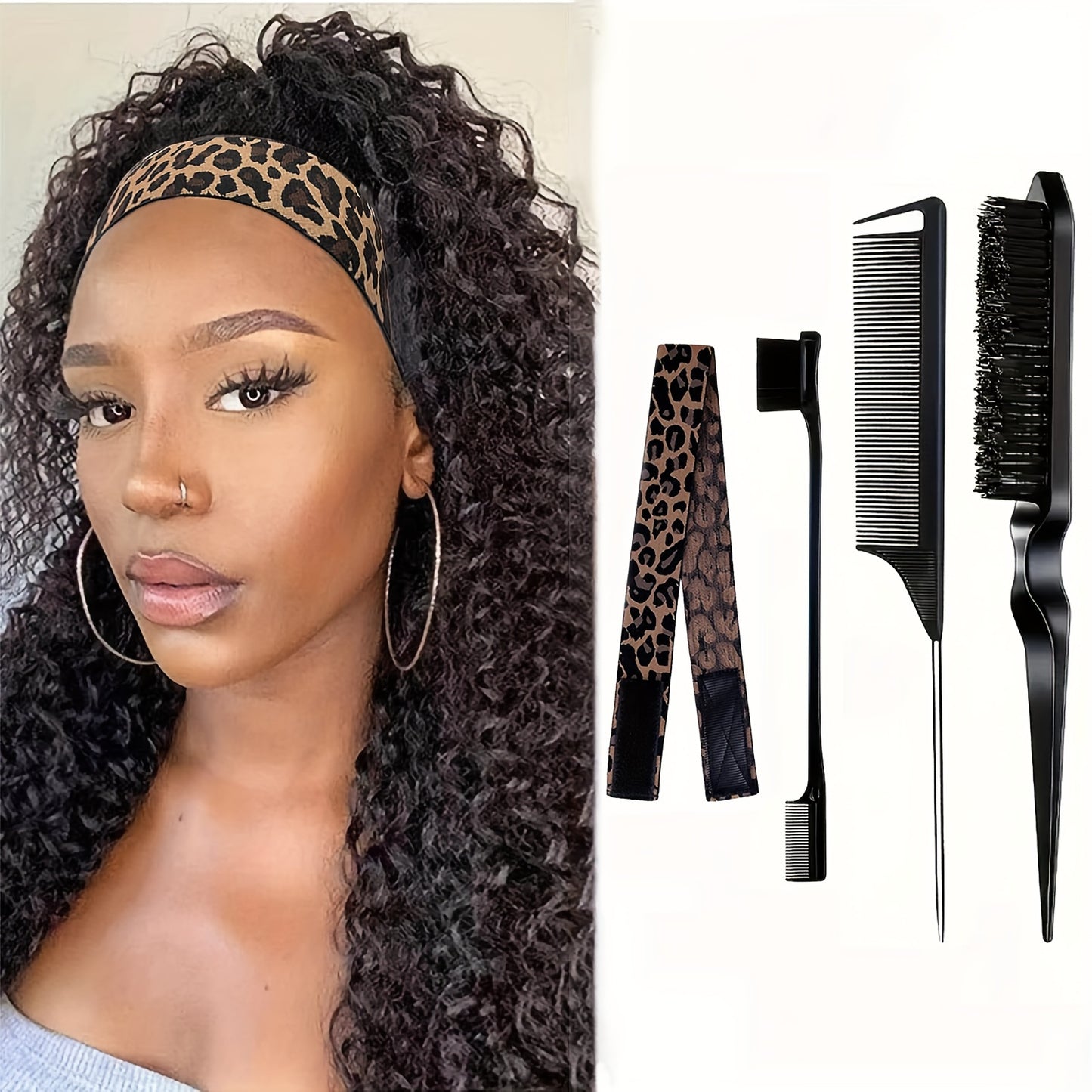 Style & Shine Hair  4-Piece Hair Styling Accessory Set - Elastic Edge Band for Wigs, Lace Front Grip, Pin Tail Comb, Fine Tooth Comb, Double-Sided Edge Control Brush Kit