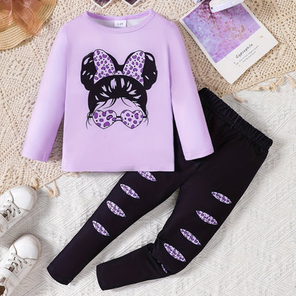 Girl clothing   printed long sleeved top+leopard print leggings