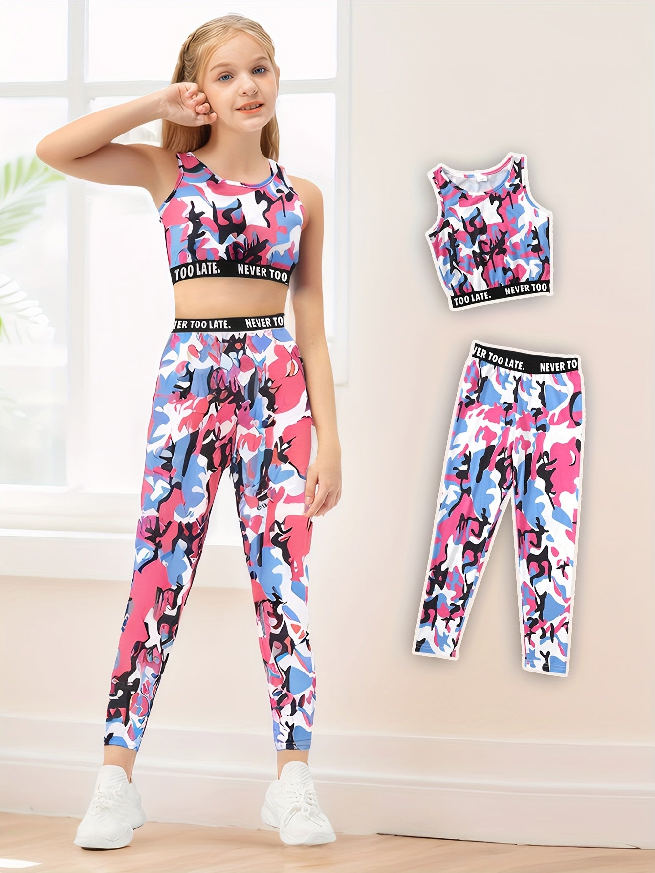 Girl clothing  A Two-Piece Outfit, Short Top And Long Pants,