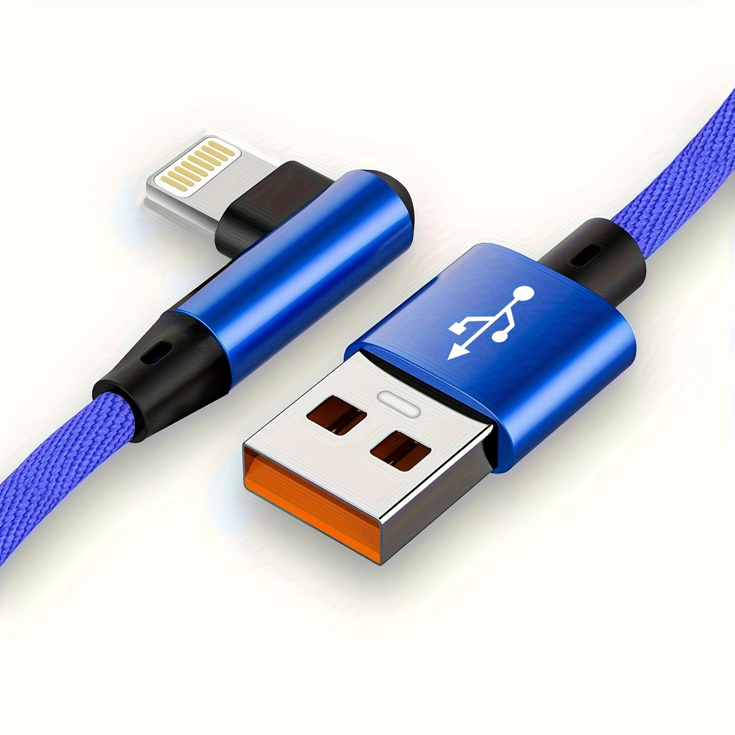 Mobile  2.4A Fast Charging Cable, Nylon Braided Right Angle USB to iPhone/iPad Charger Cord, Durable Flat Design