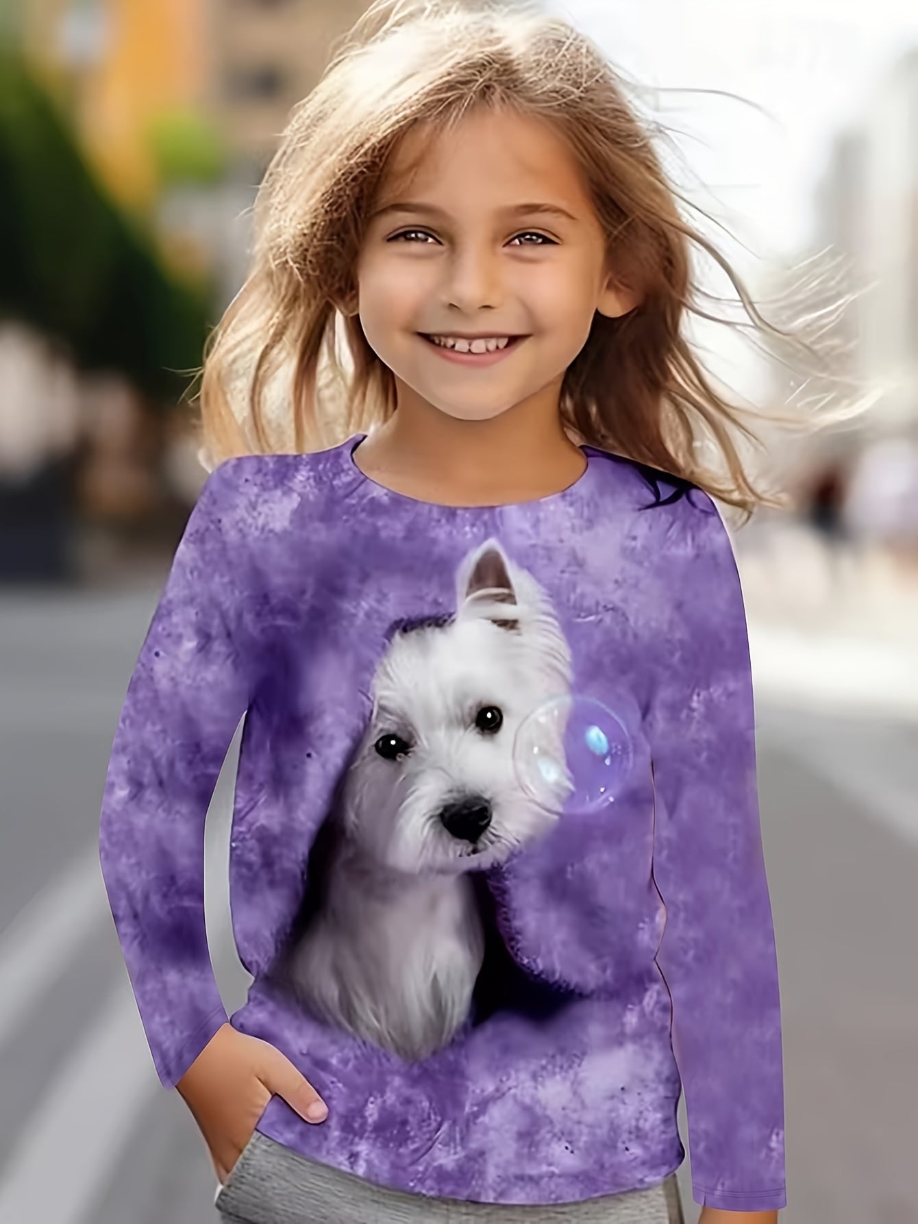 Girl clothing   Cute Pet Dog Print Fashion Long Sleeve T-Shirt