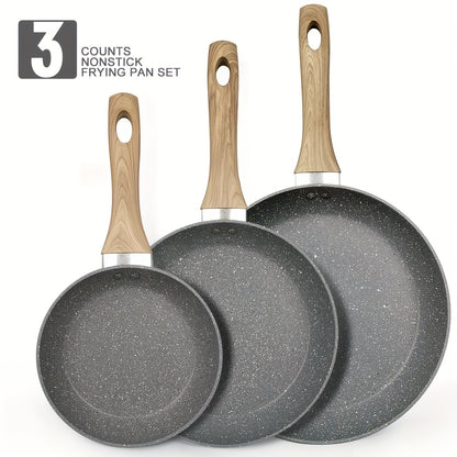 Kitchen 3pcs Non-Stick Pan Set, Aluminum, 17.78 cm & 24.13 cm & 27.94 cm, Grey, Foa And Pfas-Free for Kitchen Cooking