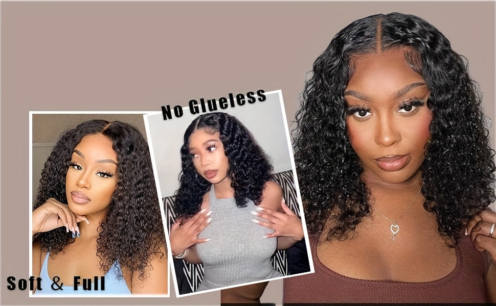 Crown & Glory Wigs Adjustable 14" Deep Curly Bob Wig for Women - Glue less Lace Front, Pre-Plucked & Pre-Cut, Soft Rose Net, High-Density 150% Brazilian Hair, Voluminous Curls, Comfort Fit Cap, Short Hair Wigs