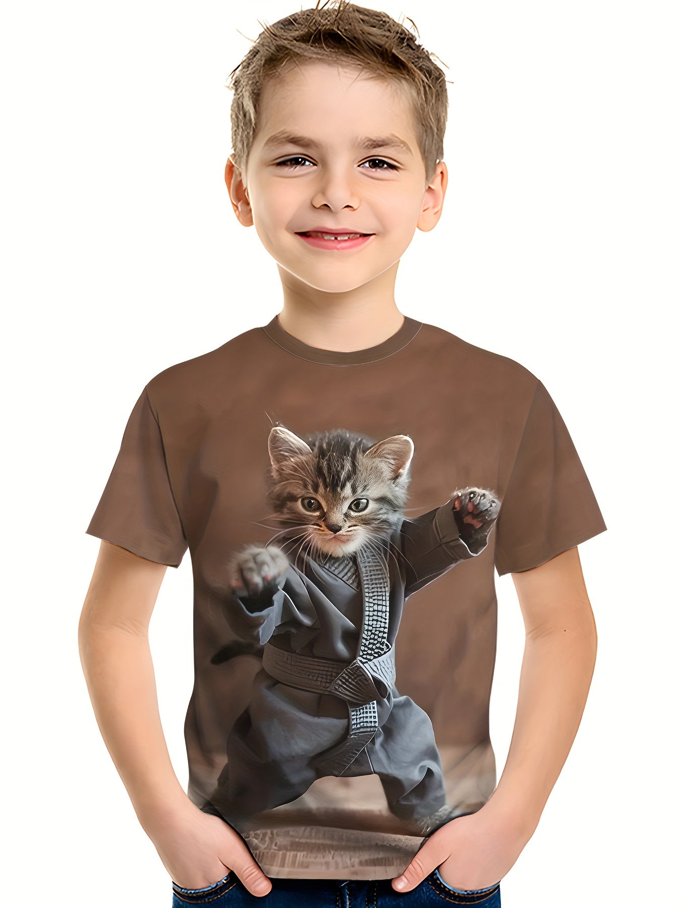 Boy  clothing  Kids Karate Cat Graphic T-Shirt