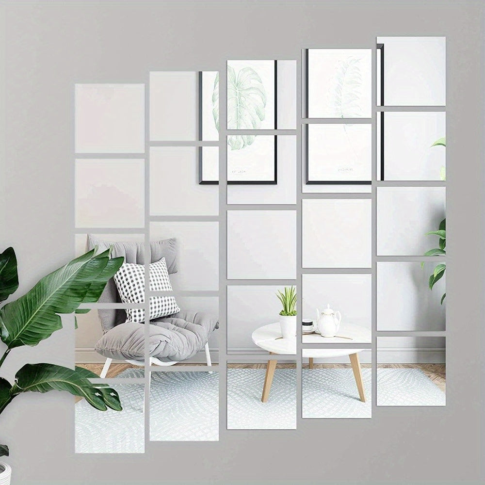 Living Room  40PCS Mirror Tiles 6 x 6Inches Flexible Mirror Sheets Self-Adhesive Plastic Mirror Tiles Non-Glass Mirror Stickers for Home Decoration