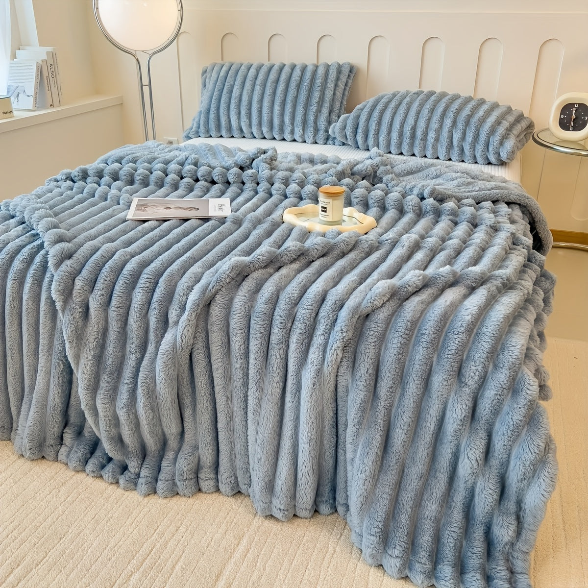 Bedroom  [Thick Cosy Ultra-Soft Throw Blanket] Ultra-Soft Striped Throw Blanket - Thick, Warm & Versatile for Bed, Sofa, and Pet Use - Cozy All-Season Comfort, for Winter