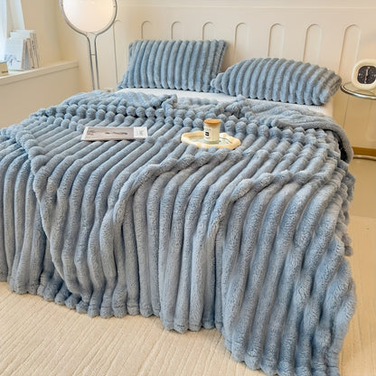 Bedroom  [Thick Cosy Ultra-Soft Throw Blanket] Ultra-Soft Striped Throw Blanket - Thick, Warm & Versatile for Bed, Sofa, and Pet Use - Cozy All-Season Comfort, for Winter