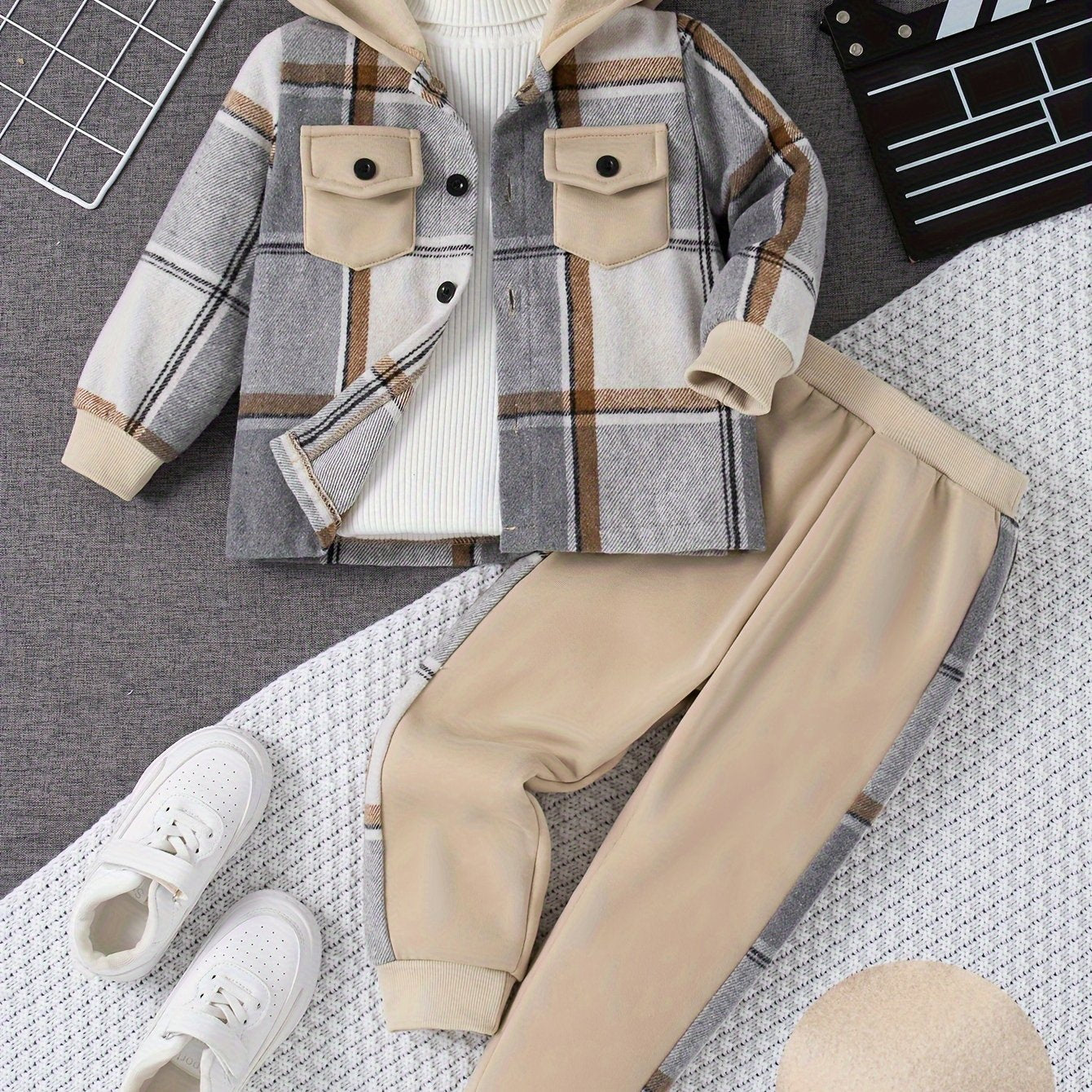 Girl clothing   Casual Plaid Hoodie & Joggers Set