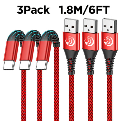 Mobile  3pcs Of Type-C Charging Cables, 6ft/1.8m Fast Charging 3A Fast Charging Cable, Nylon Braided C-type Charging Cable