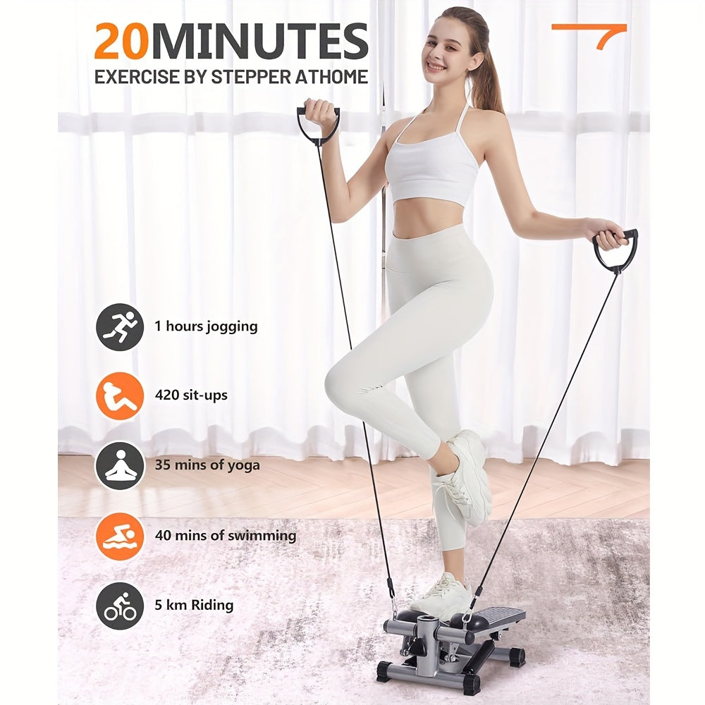 Fitness   Mini Stepper Exercise Fintess Machine with Resistance Bands LCD Monitor Home Gym with LCD Monitor Stepping Machine with Resistance Bands Grey