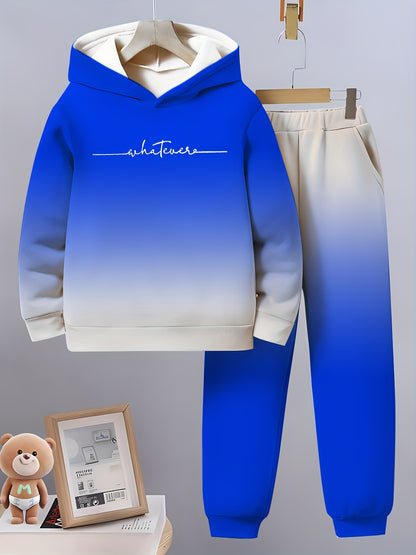 Boy  clothing   Slogan Print, Trendy Gradient Hoodie with Matching Pants