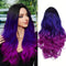 Crown & Glory Wigs  Elegant Ombre Purple Wig for Women - Long, Heat-Resistant Synthetic Hair with Dark Roots, Natural Look Body Wave Style (Black to Blue to Purple), 3 Tone, Colored Wigs, 1B, Elegant Style