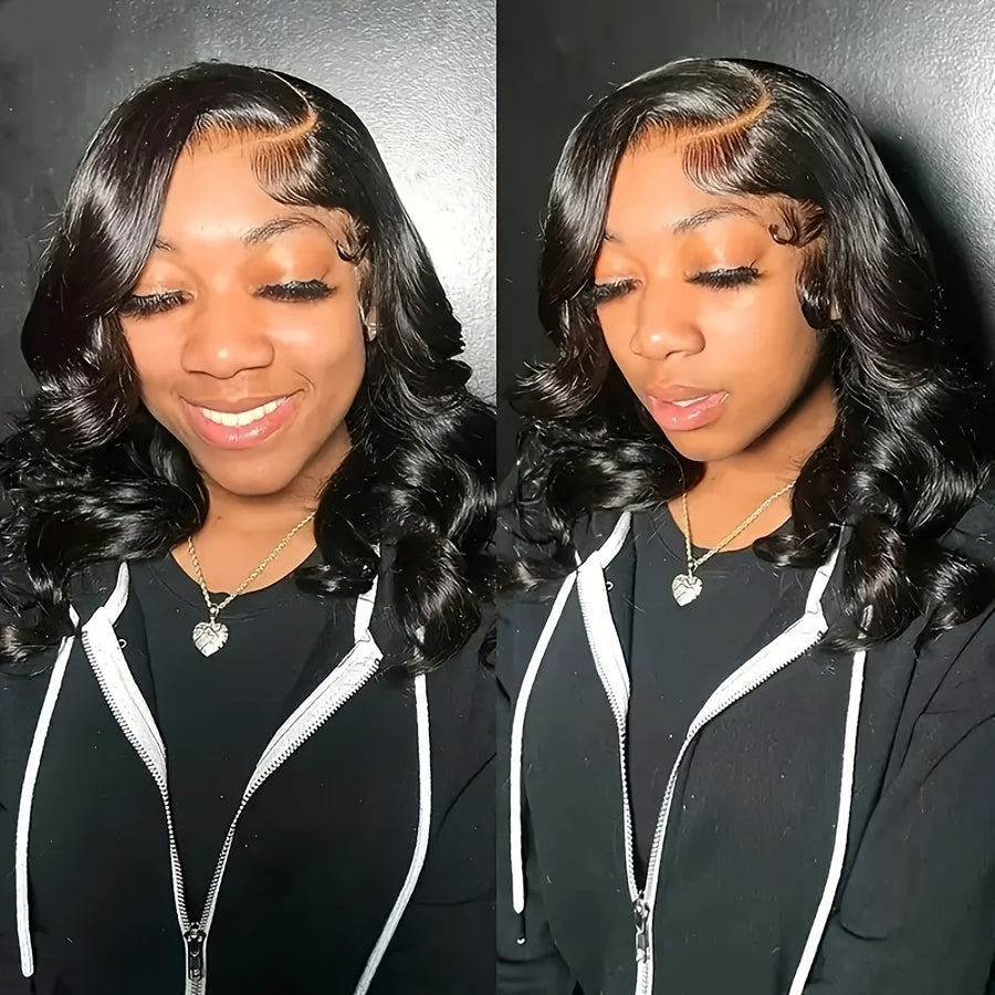 Crown & Glory Wigs   Put On And Go Wigs 4x4 HD Transparent Lace Closure Short Body Bob Wigs Human Hair Pre Plucked Pre Cut For Beginners Body Wave Bob Wig For Women 180% Density