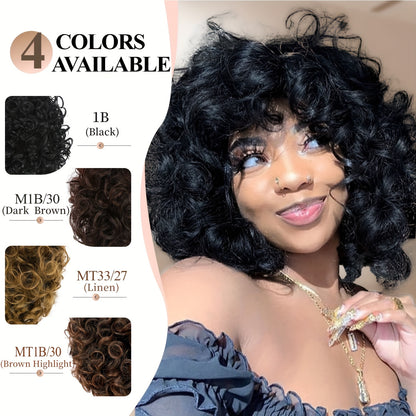 Crown & Glory Wigs Short Afro Curly Wig With Bangs for Women Synthetic Wigs for Women 10 inch