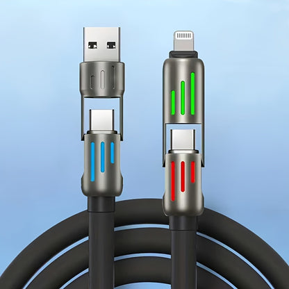 Mobile  Ultra-Fast 100W 4-in-1 USB-C Cable - PD Super Charging, Data Sync, Silicone Material, Multi-Port Charging