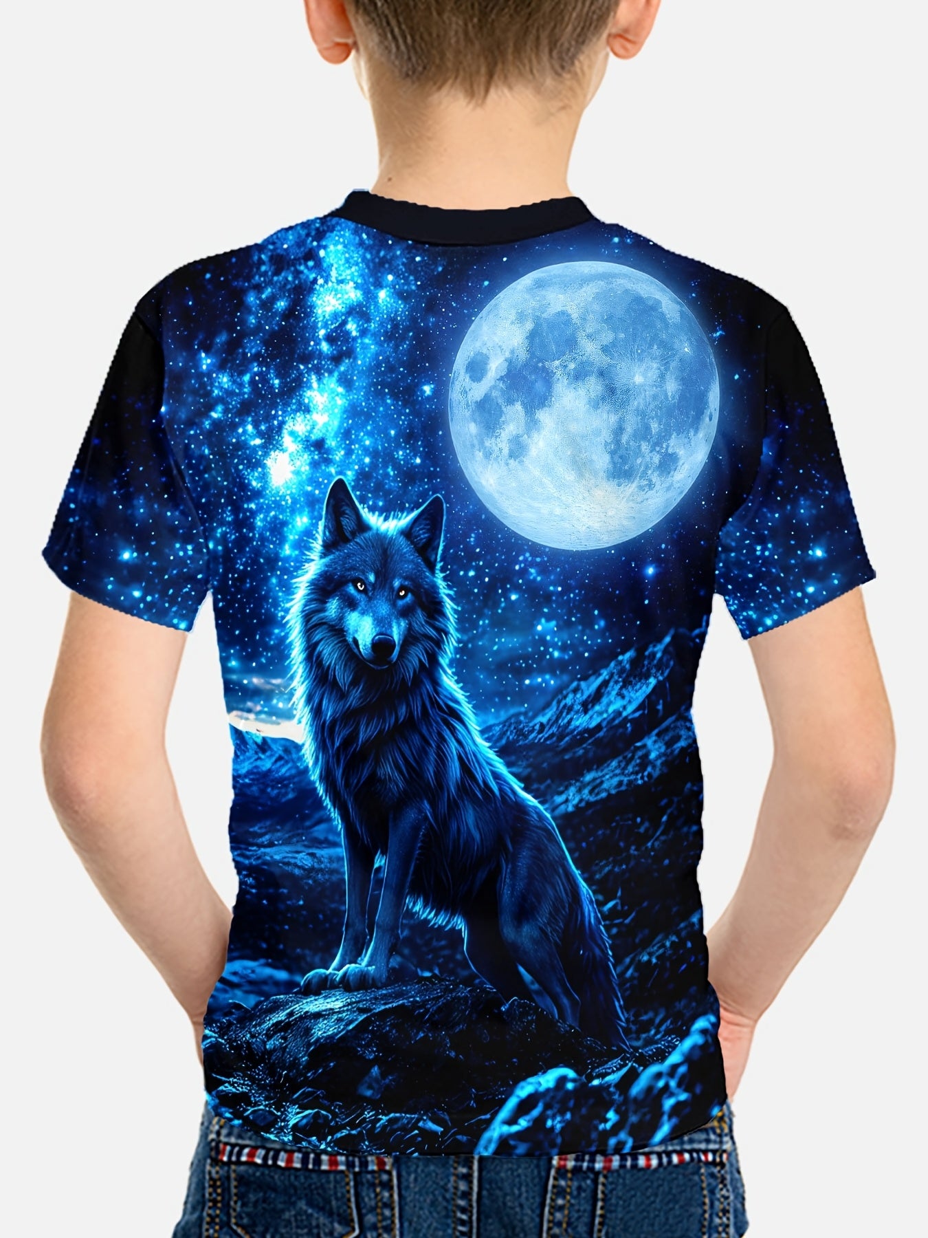 Boy  clothing Wolf & Starry Sky Print T-Shirt