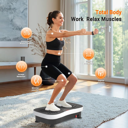 Vibration Plate Exercise Machine Whole Body Vibration Machine with Remote Control for Pain Relief, Lymphatic Drainage, Weight Loss(3 Resistance Loops/Resistance Bands)