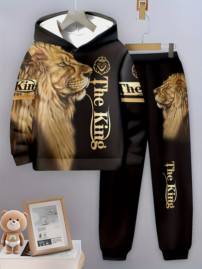 Boy clothing  3D Lion Print Hoodie & Joggers Set