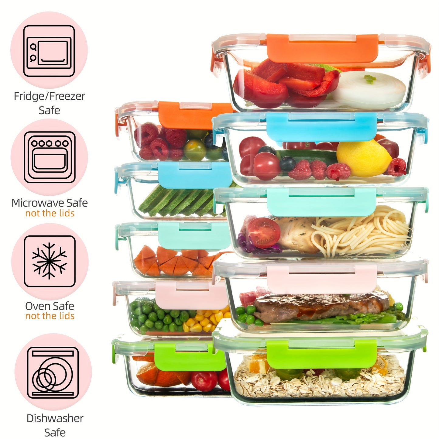 Kitchen  20pcs (10 Containers+10 Lids) Of High Borosilicate Glass Prepared Meal Containers, Food Storage Containers with Airtight And Leak Proof Lids